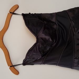 bebe, black beaded fringed asymmetrical dress, M